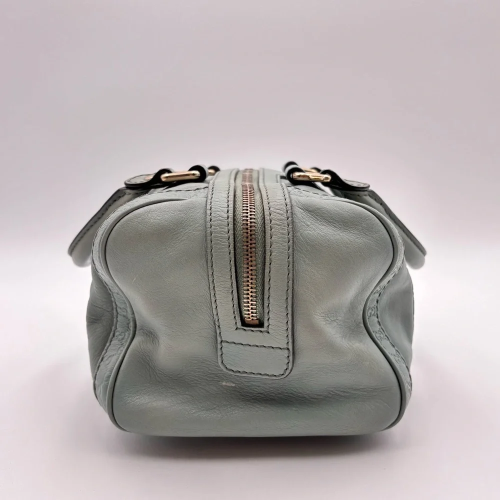 Gucci GG Embossed Leather Boston Bag Sage Green Gold Hardware - Picture 3 of 9